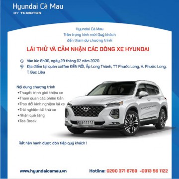Chương trình lái thử các dòng xe Hyundai tại Bạc Liêu