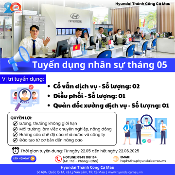 [TUYỂN DỤNG THÁNG 05/2025] HYUNDAI THÀNH CÔNG CÀ MAU – CƠ HỘI VIỆC LÀM ĐỘT PHÁ THU NHẬP!