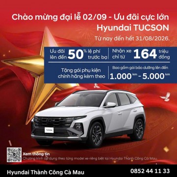 CHÀO MỪNG ĐẠI LỄ 02/09 – ƯU ĐÃI HẤP DẪN DÀNH CHO HYUNDAI TUCSON TẠI CÀ MAU