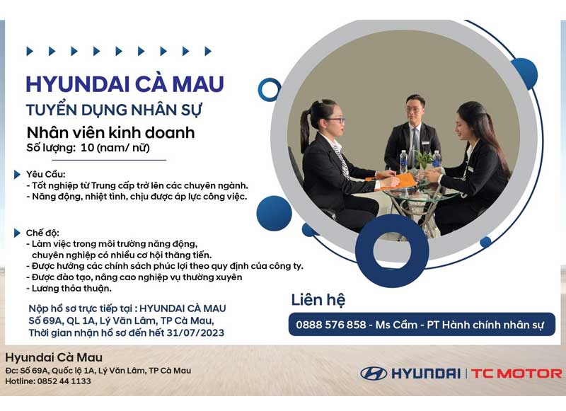 HYUNDAI CÀ MAU TUYỂN DỤNG THÁNG 7/2023