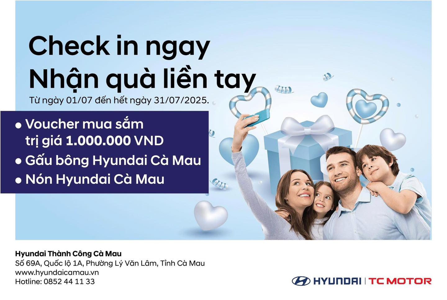 CHỈ CẦN CHECK-IN – NHẬN QUÀ CỰC CHẤT TẠI HYUNDAI THÀNH CÔNG CÀ MAU!