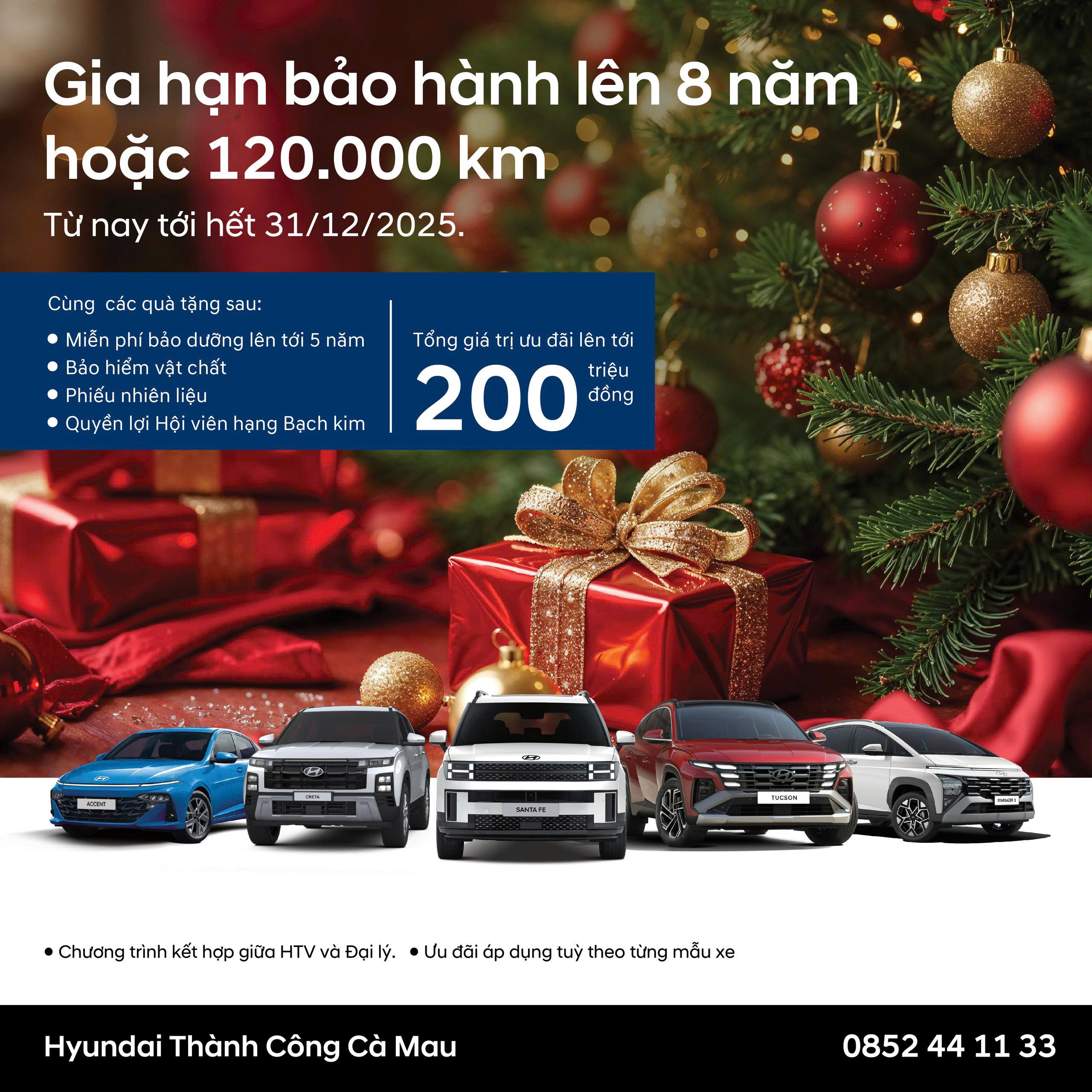 HYUNDAI THÀNH CÔNG ƯU ĐÃI BẢO HÀNH 8 NĂM CÙNG HỖ TRỢ TÀI CHÍNH LÊN ĐẾN 200 TRIỆU ĐỒNG TRONG THÁNG 12