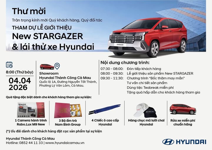 HYUNDAI THÀNH CÔNG CÀ MAU TỔ CHỨC THÀNH CÔNG SỰ KIỆN RA MẮT HYUNDAI STARGAZER 2026